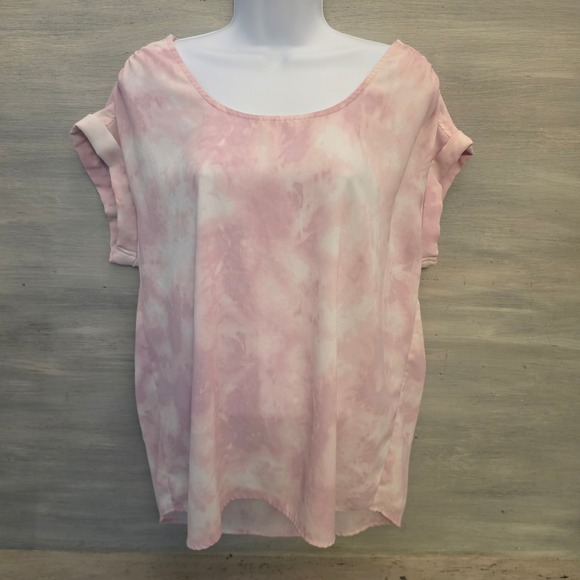 Wonderly Tops - Wonderly Pink/White Tie Dye Wide Scoop Neck High Low Blouse Size Large GC